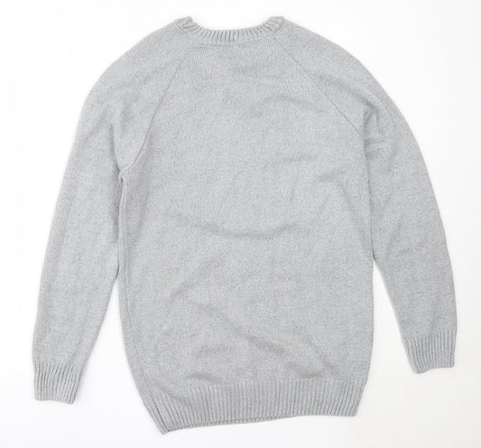 River Island Mens Grey Round Neck  Acrylic Pullover Jumper Size M