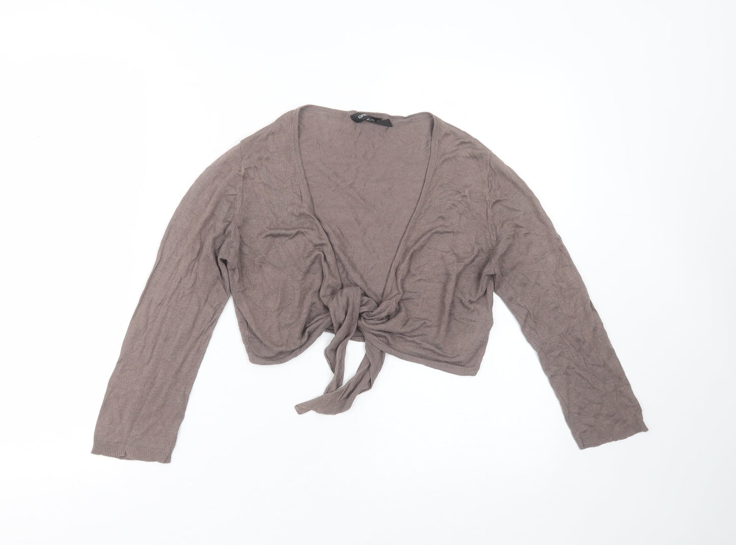 GREAT PLAINS Womens Brown V-Neck  Viscose Shrug Jumper Size M   - tie Front Detail