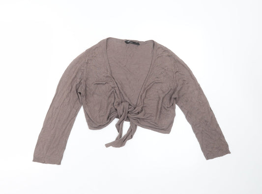 GREAT PLAINS Womens Brown V-Neck  Viscose Shrug Jumper Size M   - tie Front Detail