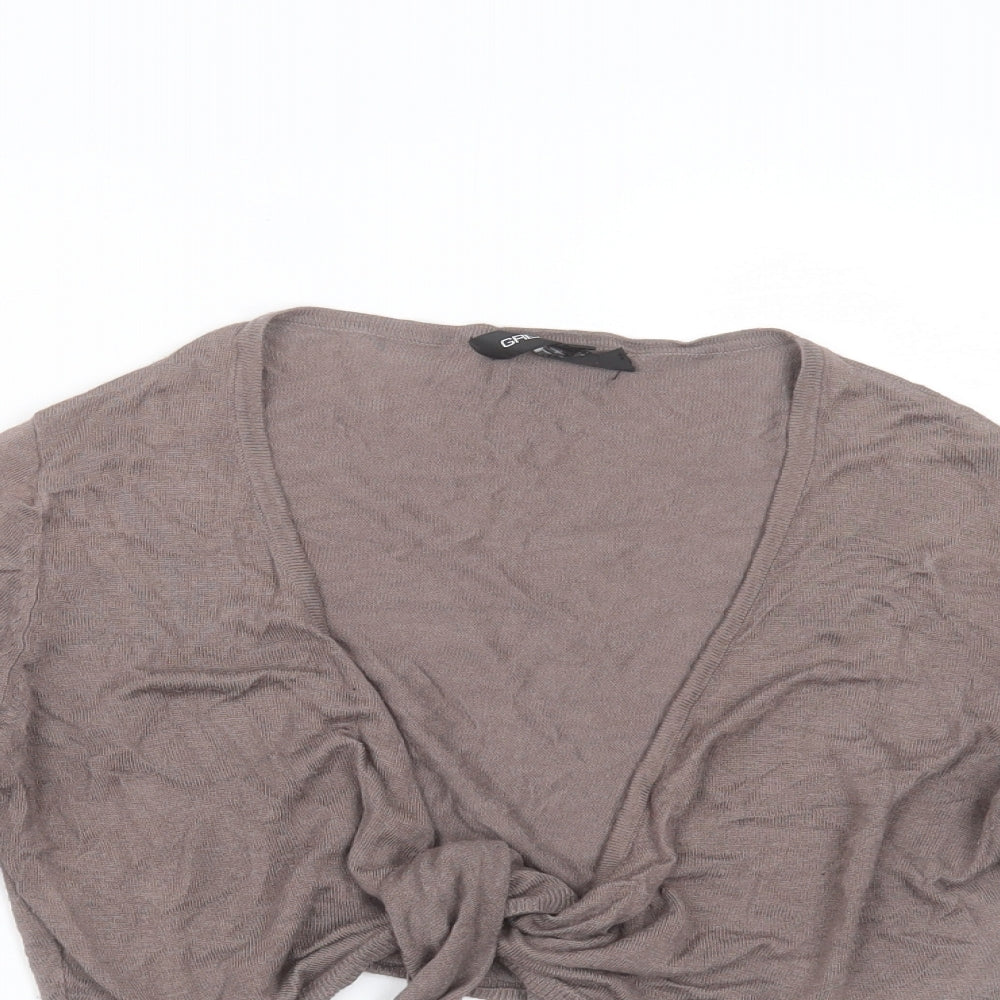 GREAT PLAINS Womens Brown V-Neck  Viscose Shrug Jumper Size M   - tie Front Detail