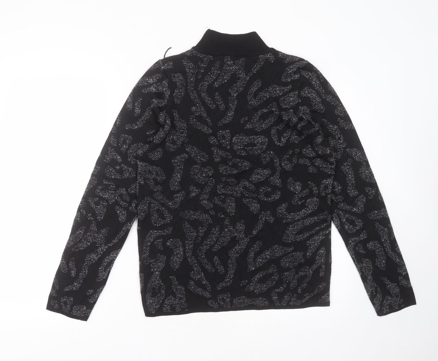NEXT Womens Black Round Neck Geometric Nylon Pullover Jumper Size M