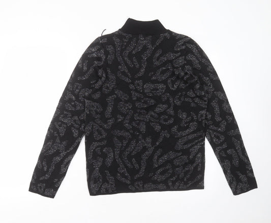 NEXT Womens Black Round Neck Geometric Nylon Pullover Jumper Size M