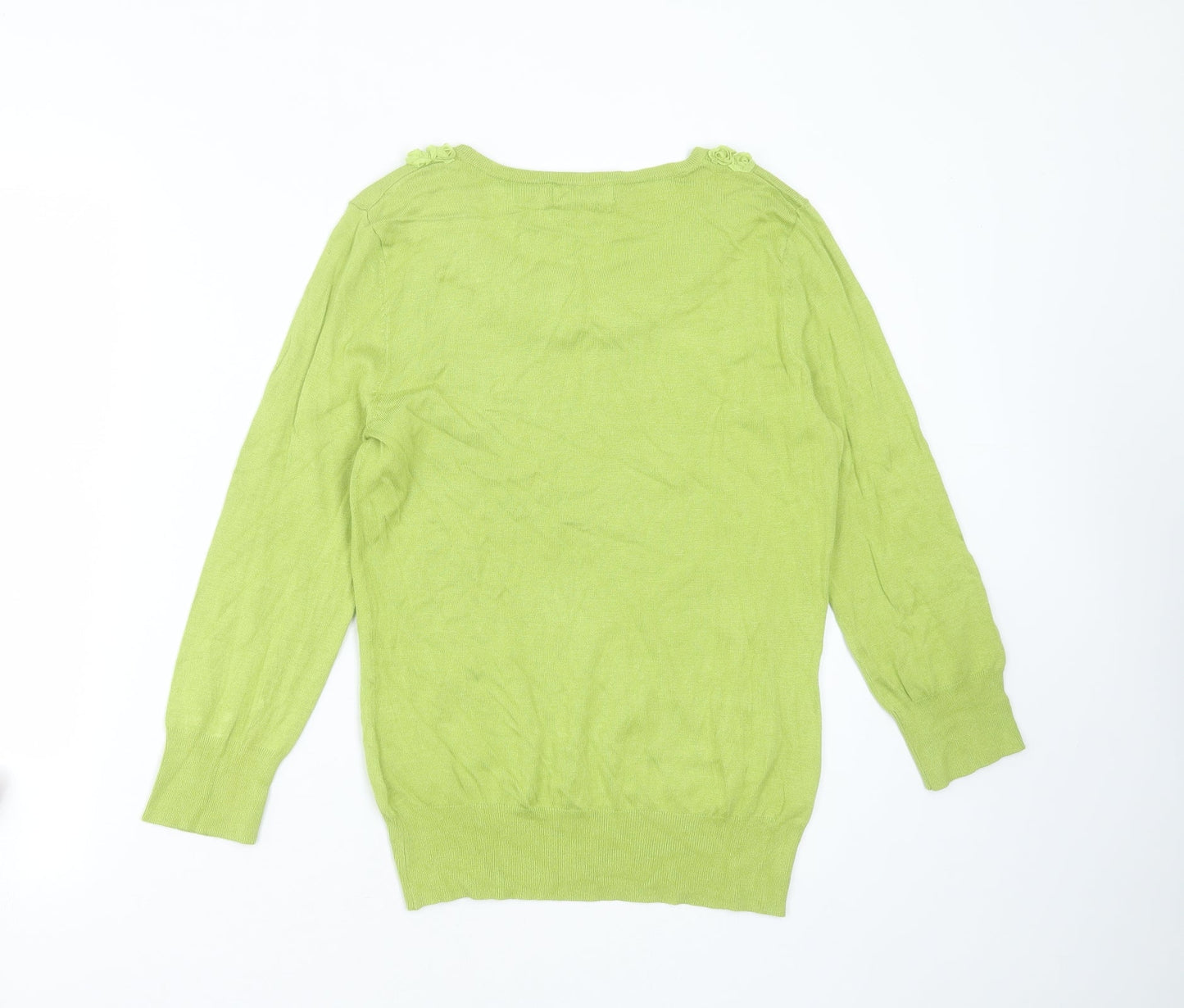 Marks and Spencer Womens Green Round Neck  Viscose Pullover Jumper Size 10   - floral detail