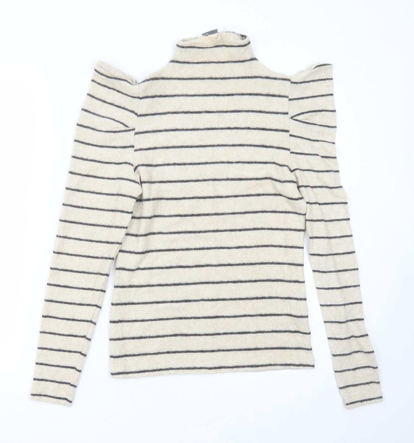 Papaya Womens Beige High Neck Striped Viscose Pullover Jumper Size 8