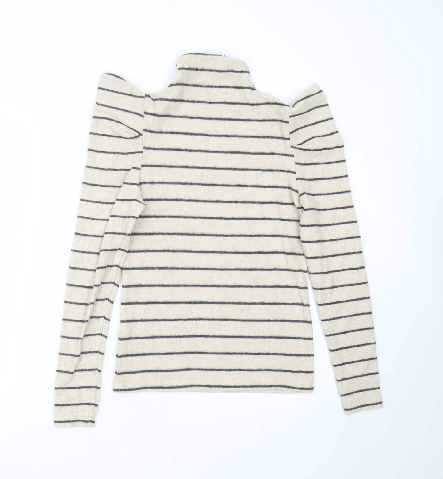 Papaya Womens Beige High Neck Striped Viscose Pullover Jumper Size 8