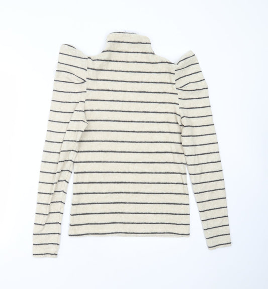 Papaya Womens Beige High Neck Striped Viscose Pullover Jumper Size 8