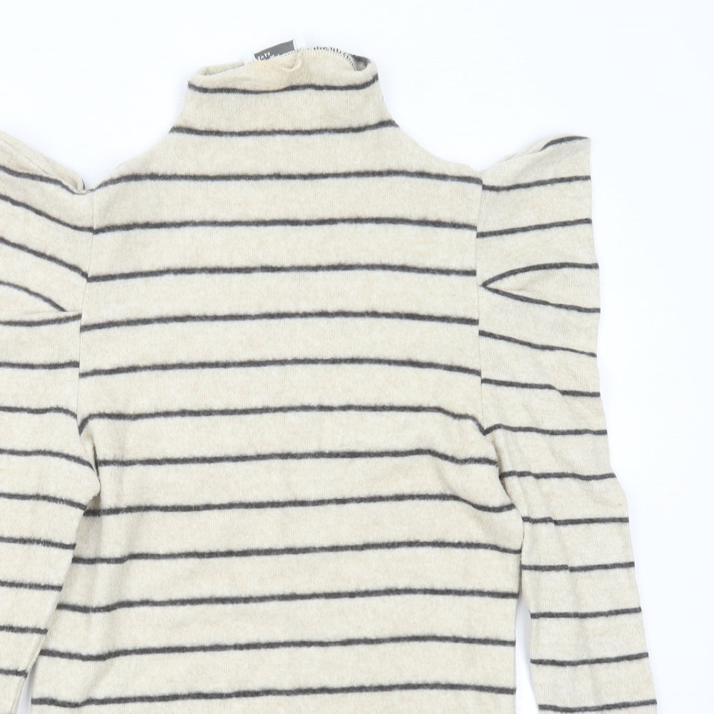 Papaya Womens Beige High Neck Striped Viscose Pullover Jumper Size 8