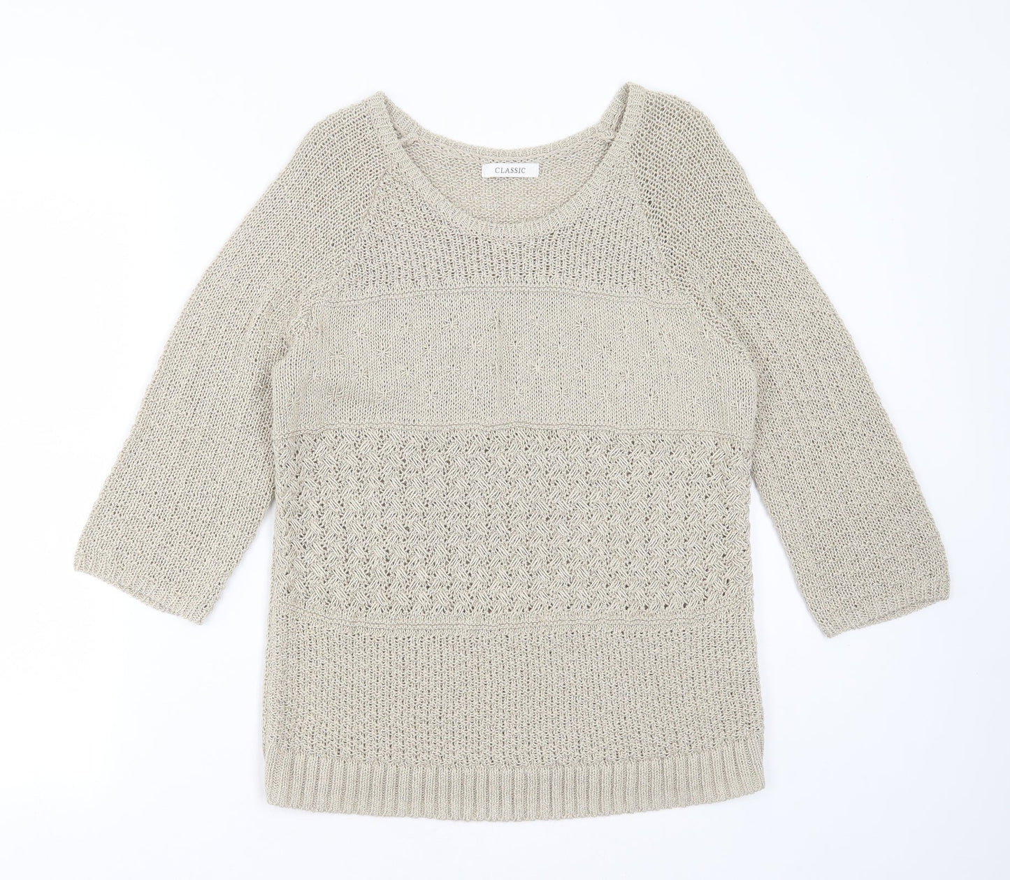 Marks and Spencer Womens Beige Round Neck Geometric Acrylic Pullover Jumper Size 12
