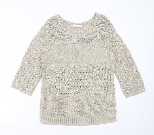 Marks and Spencer Womens Beige Round Neck Geometric Acrylic Pullover Jumper Size 12