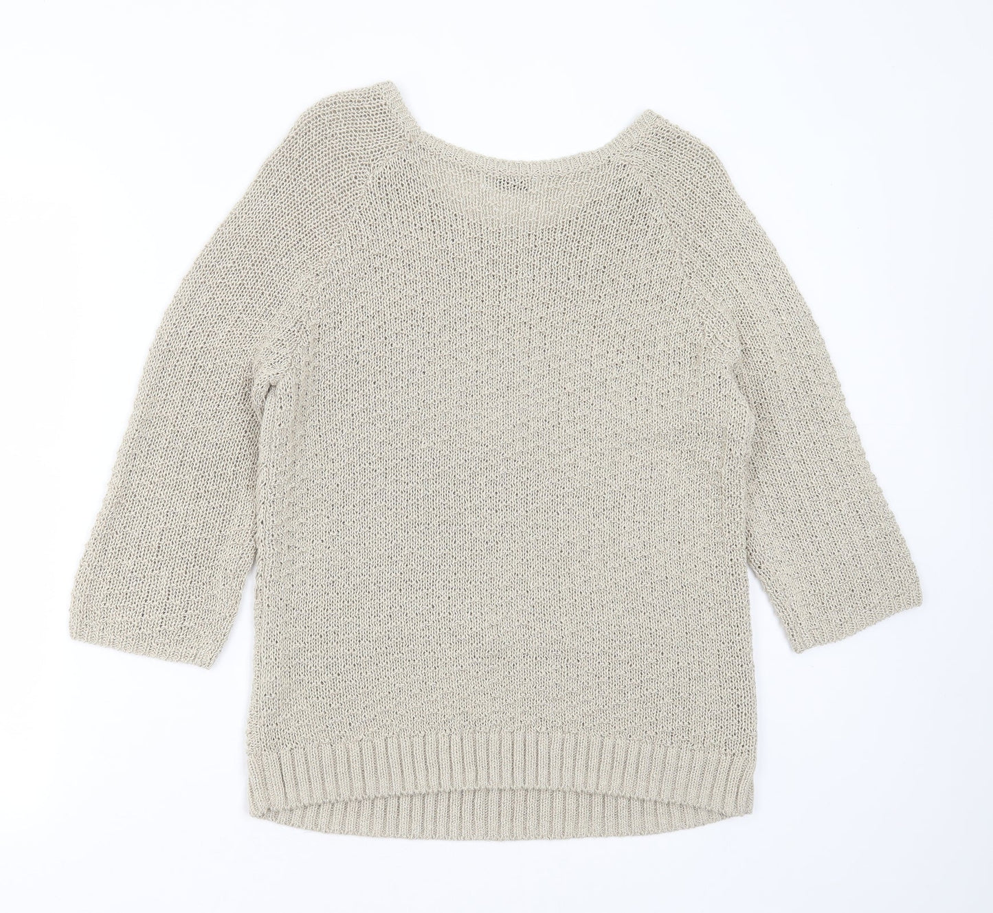 Marks and Spencer Womens Beige Round Neck Geometric Acrylic Pullover Jumper Size 12