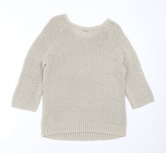 Marks and Spencer Womens Beige Round Neck Geometric Acrylic Pullover Jumper Size 12