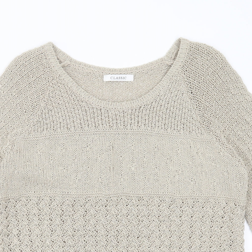 Marks and Spencer Womens Beige Round Neck Geometric Acrylic Pullover Jumper Size 12