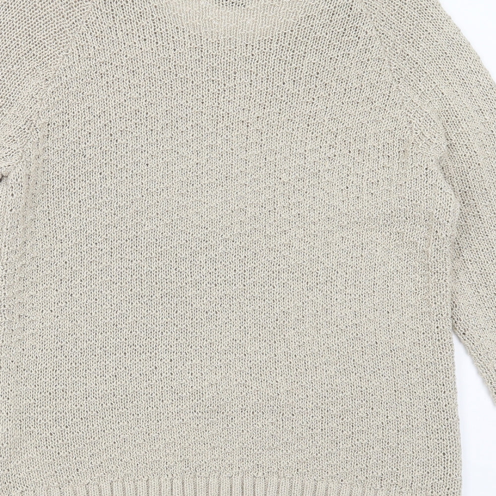 Marks and Spencer Womens Beige Round Neck Geometric Acrylic Pullover Jumper Size 12