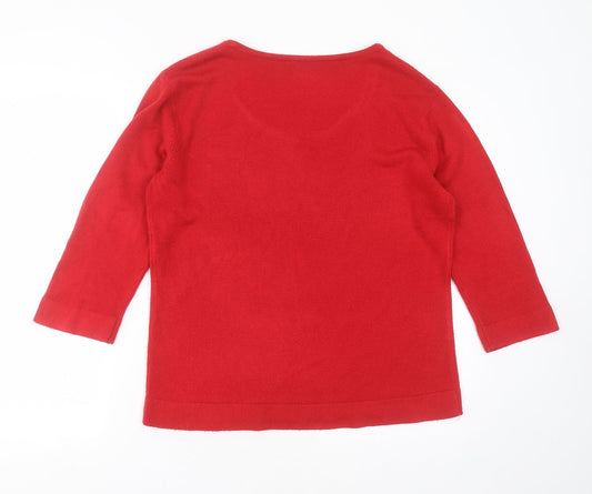 BM Womens Red Scoop Neck  Acrylic Pullover Jumper Size M   - sequins