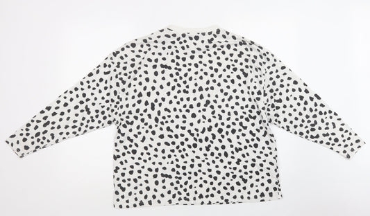 Missguided Womens White Animal Print Cotton Basic Blouse Size 6 Crew Neck