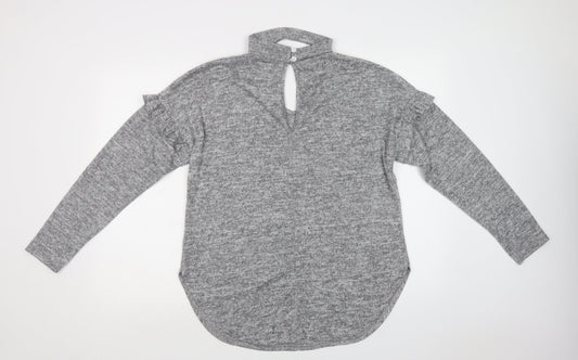 Blue Vanilla Womens Grey V-Neck  Polyester Pullover Jumper Size 14