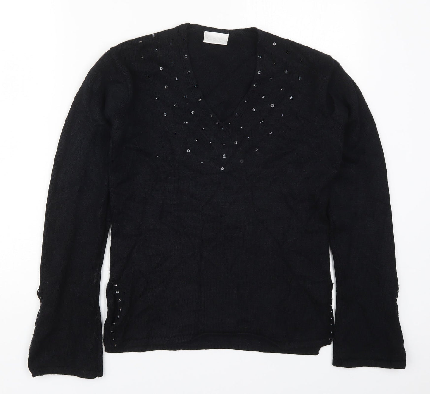 Off Shoot Womens Black V-Neck  Rayon Pullover Jumper Size S