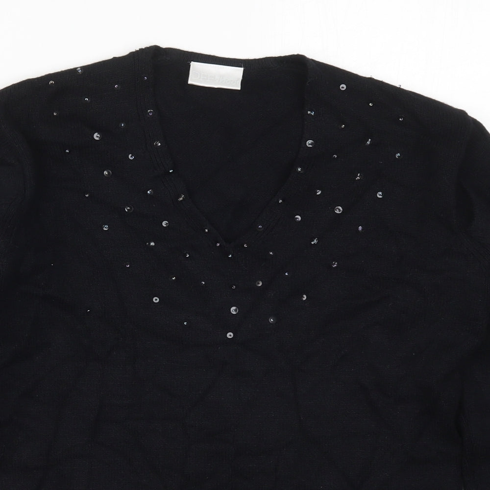 Off Shoot Womens Black V-Neck  Rayon Pullover Jumper Size S