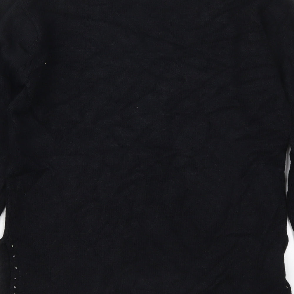 Off Shoot Womens Black V-Neck  Rayon Pullover Jumper Size S