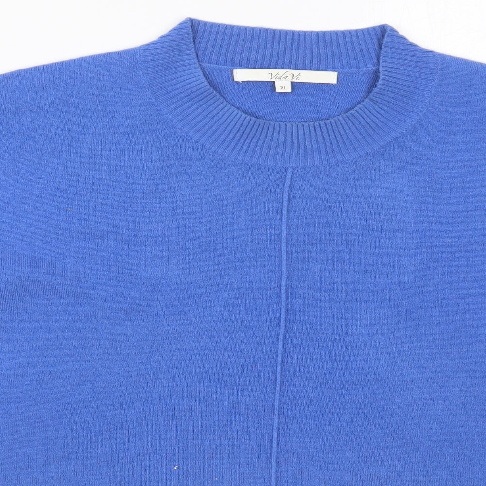 Vida Vi Womens Blue Round Neck  Acrylic Pullover Jumper Size XL