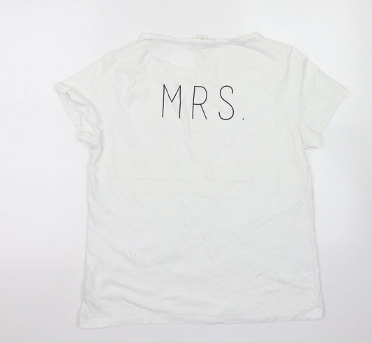 NEXT Womens White  Cotton Basic T-Shirt Size M Crew Neck - Mrs