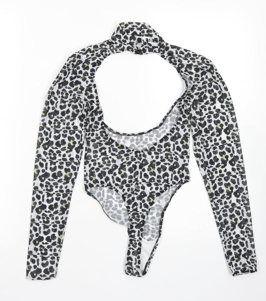 ASOS Womens Black Animal Print Polyester Bodysuit One-Piece Size 4  Button - Cut Out