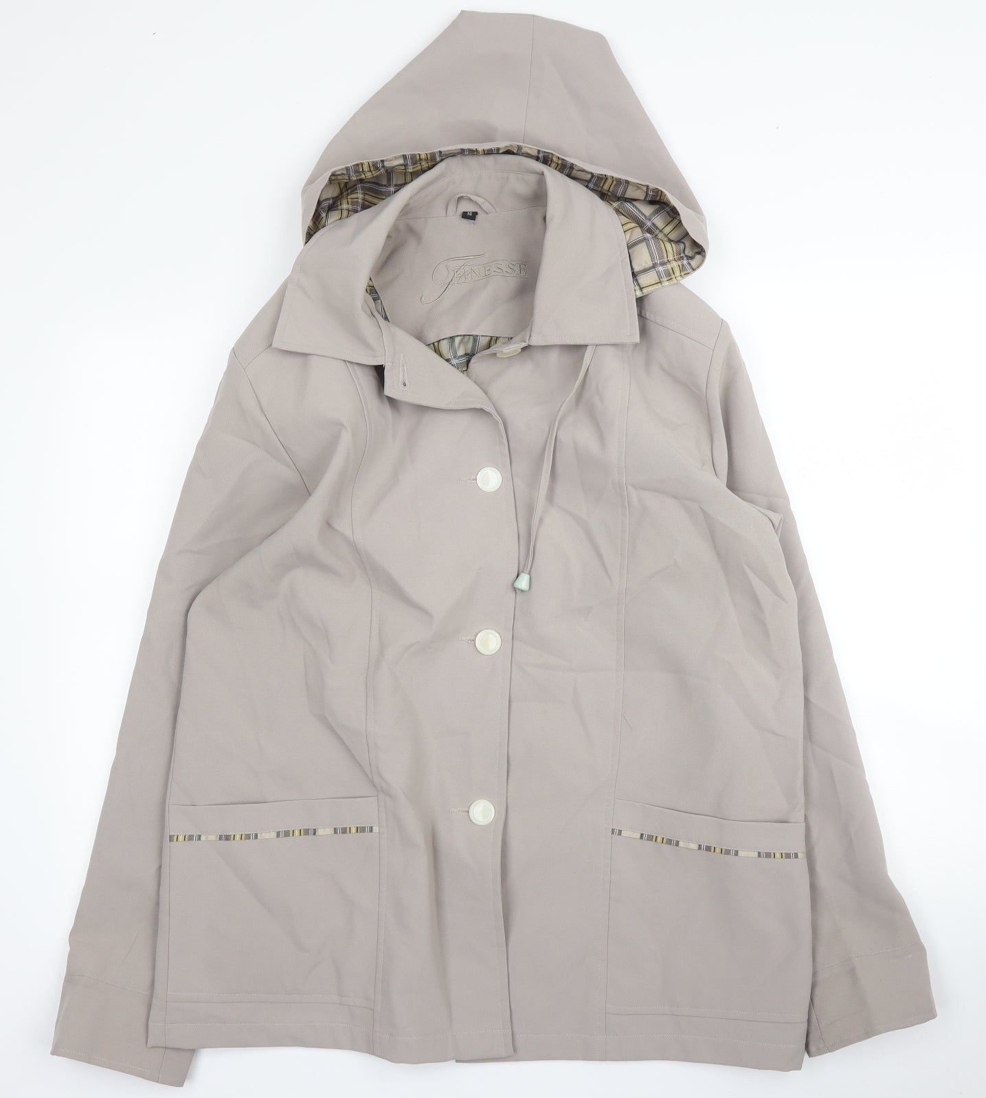 Finess Womens Beige   Overcoat Coat Size 14  Button