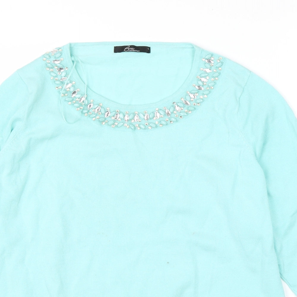 BM Womens Green  Viscose Basic Blouse Size L Scoop Neck