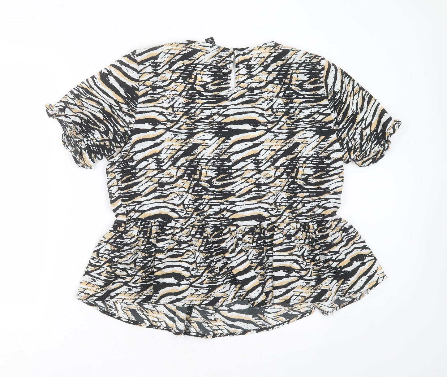 New Look Womens Black Animal Print Polyester Basic Blouse Size 14 Round Neck