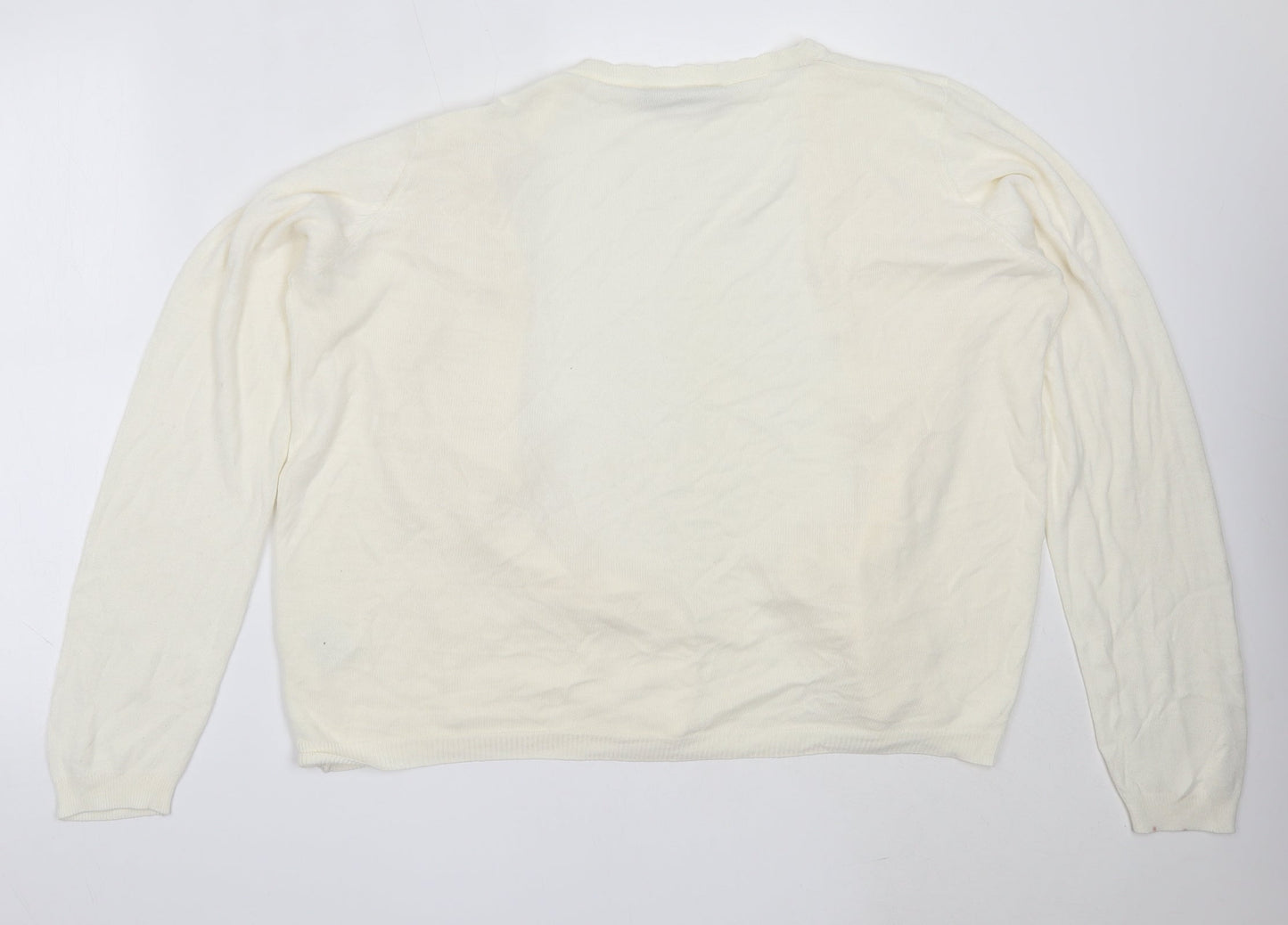 EWM Womens Ivory V-Neck  Acrylic Cardigan Jumper Size L