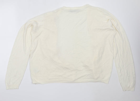 EWM Womens Ivory V-Neck  Acrylic Cardigan Jumper Size L