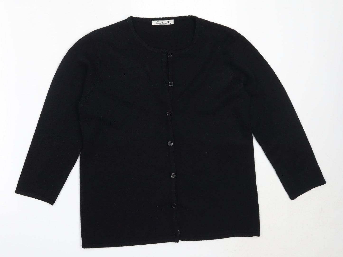 Select Womens Black Round Neck  Acrylic Cardigan Jumper Size L
