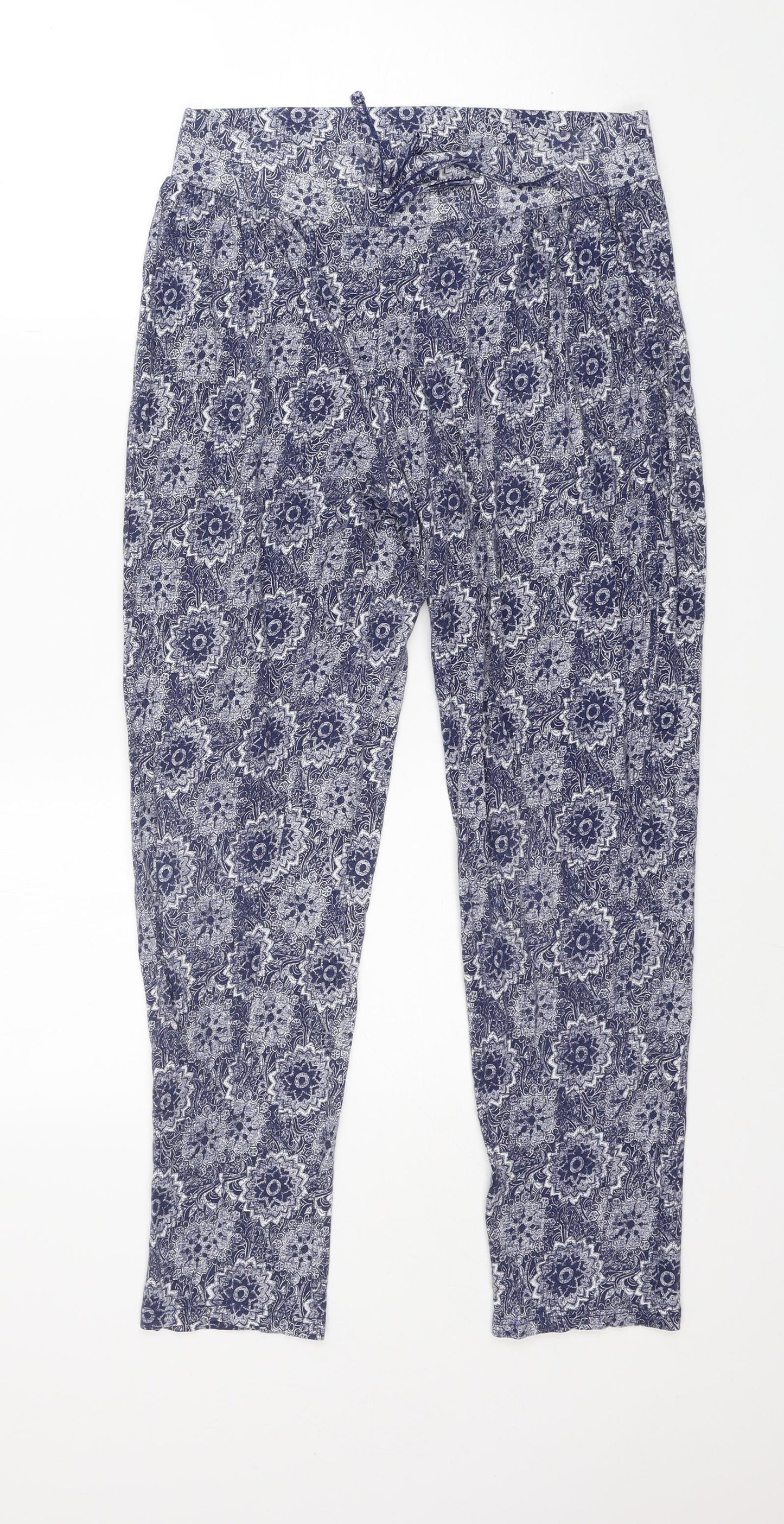 M&S Womens Blue Fair Isle Cotton Trousers  Size 12 L24 in Regular  - very soft
