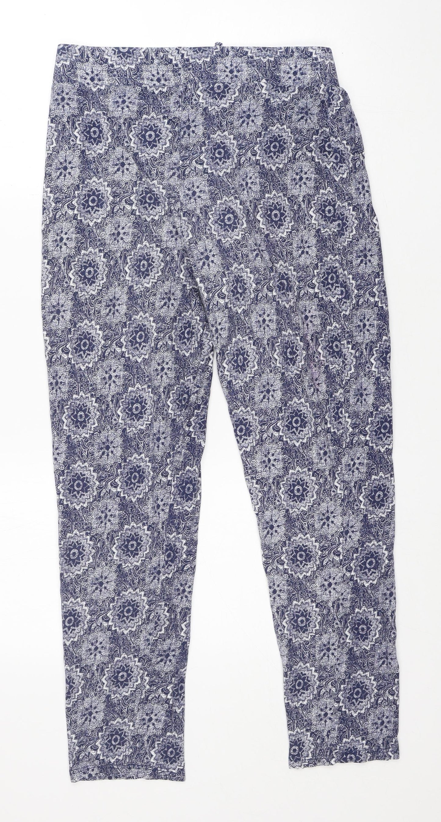 M&S Womens Blue Fair Isle Cotton Trousers  Size 12 L24 in Regular  - very soft