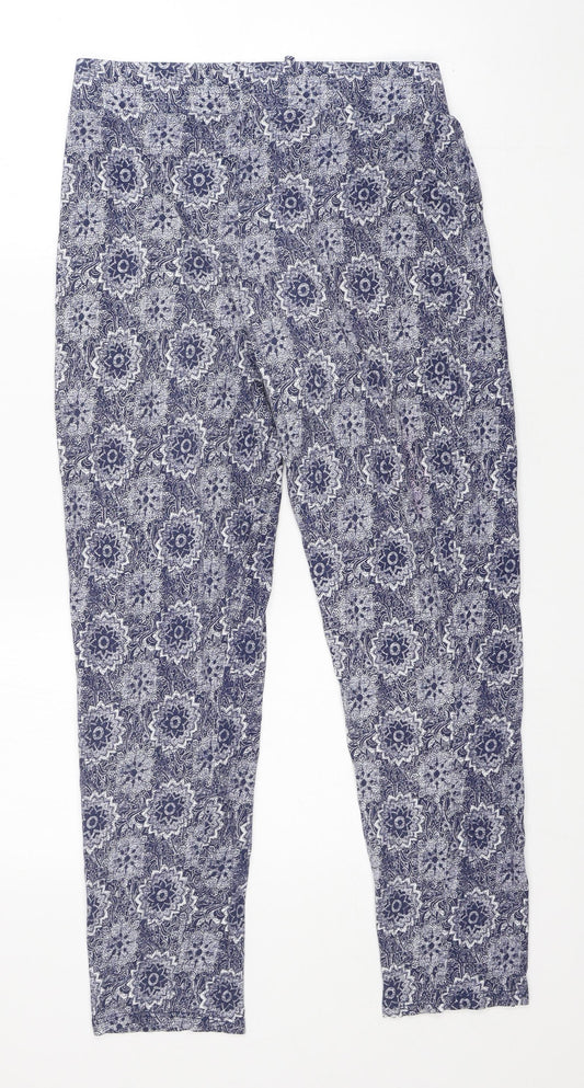 M&S Womens Blue Fair Isle Cotton Trousers  Size 12 L24 in Regular  - very soft