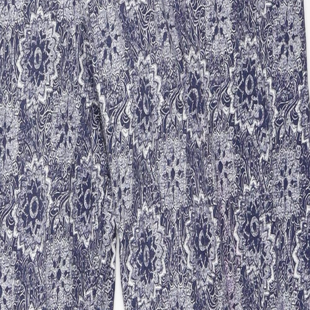 M&S Womens Blue Fair Isle Cotton Trousers  Size 12 L24 in Regular  - very soft