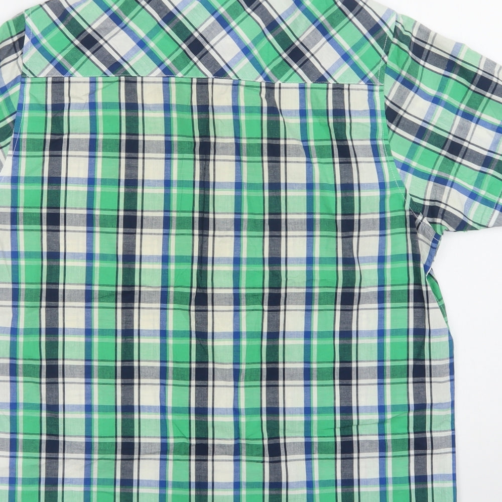 Brave Soul Mens Green Check Cotton  Button-Up Size M Collared Button