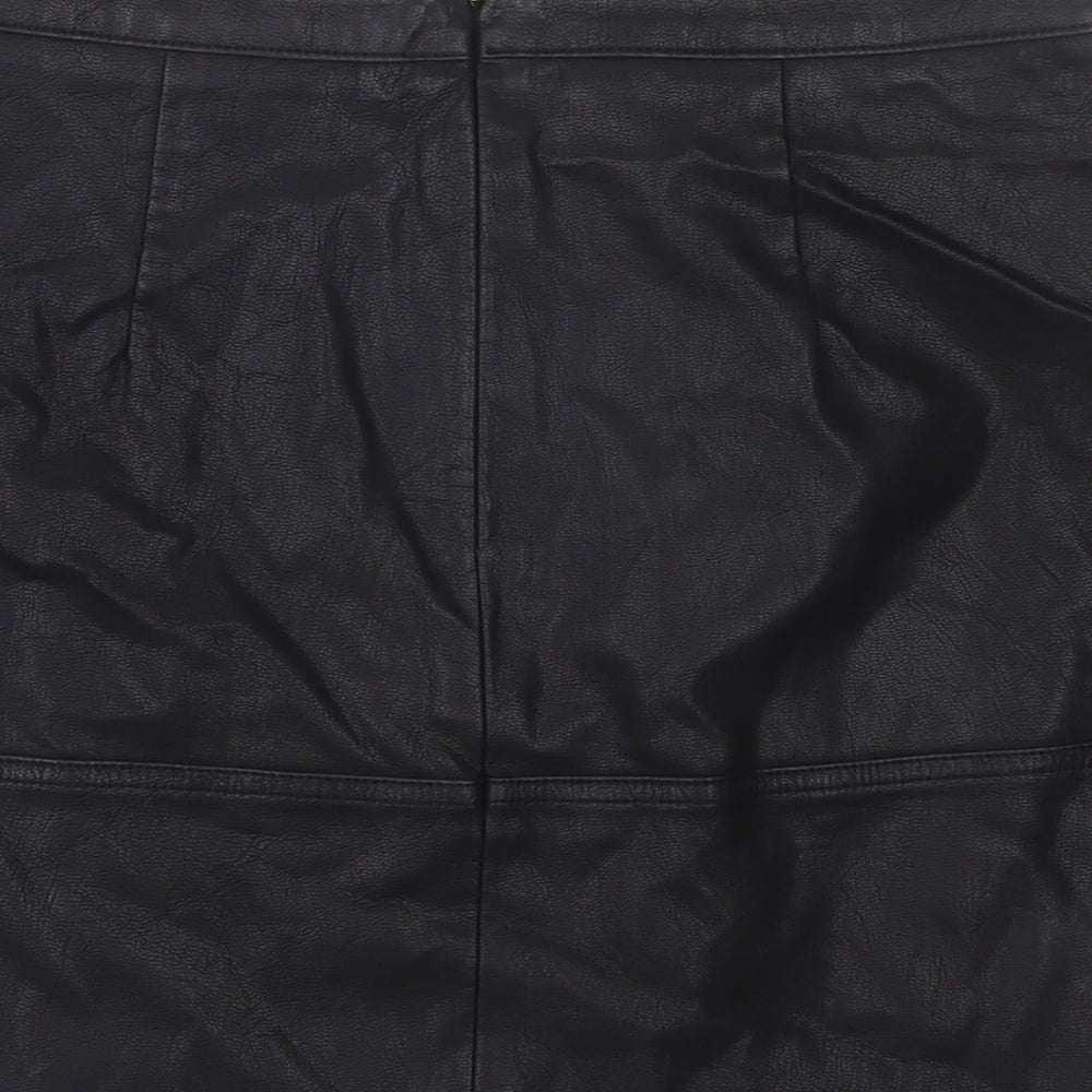 New Look Womens Black  Polyurethane Mini Skirt Size 10   Zip