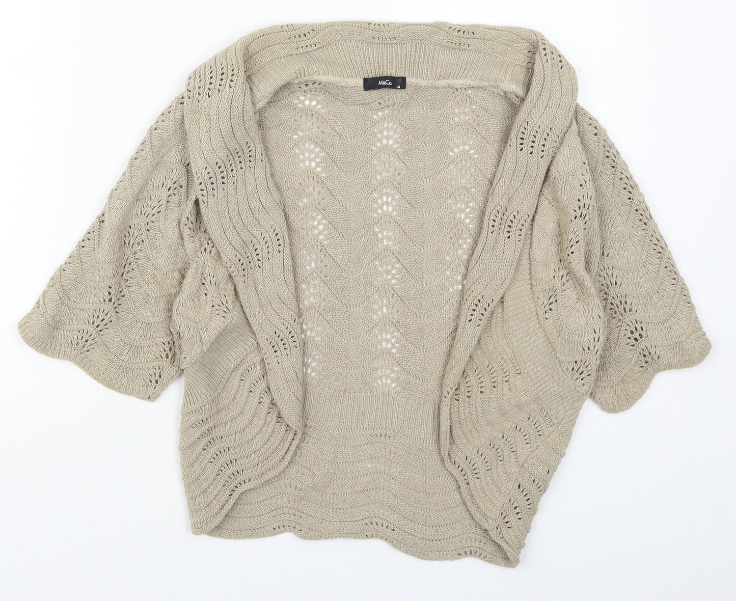 M&Co Womens Beige V-Neck  Cotton Cardigan Jumper Size M