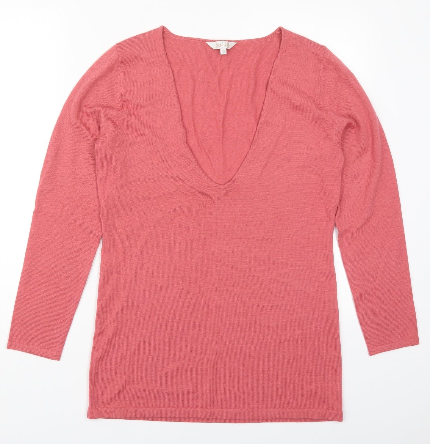 Lakeland Womens Pink V-Neck  Wool Pullover Jumper Size 10