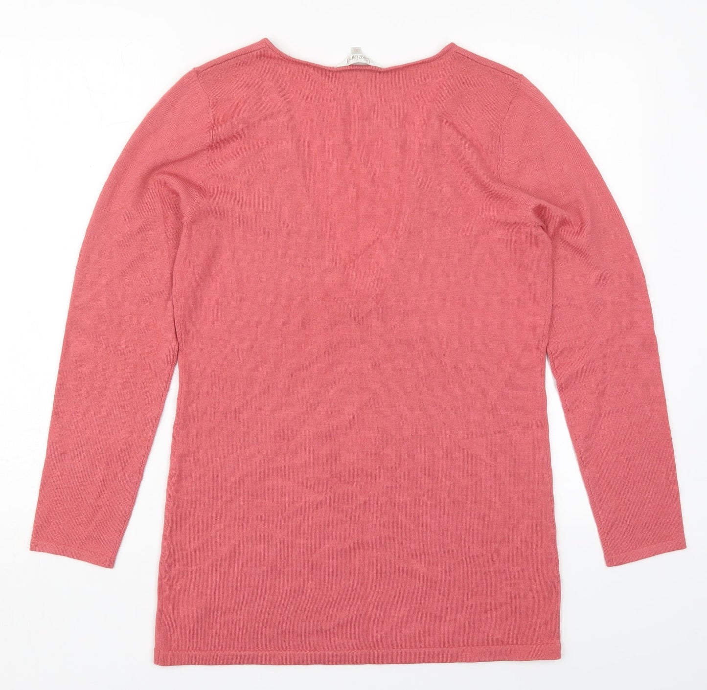 Lakeland Womens Pink V-Neck  Wool Pullover Jumper Size 10