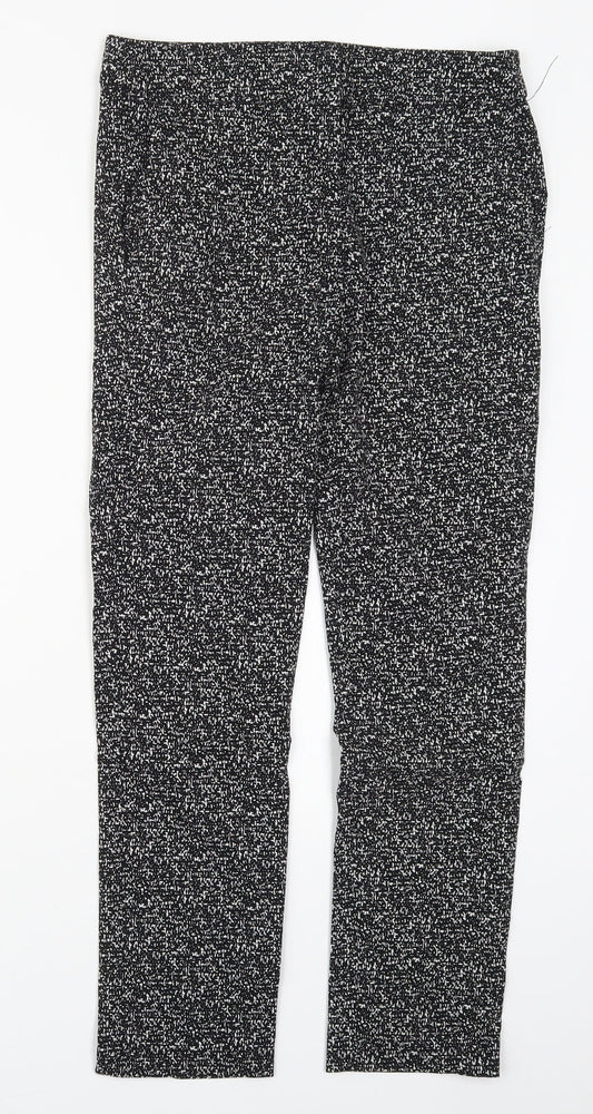 Elaine Rose Womens Black Geometric Nylon Trousers  Size 10 L27 in Regular Hook & Eye