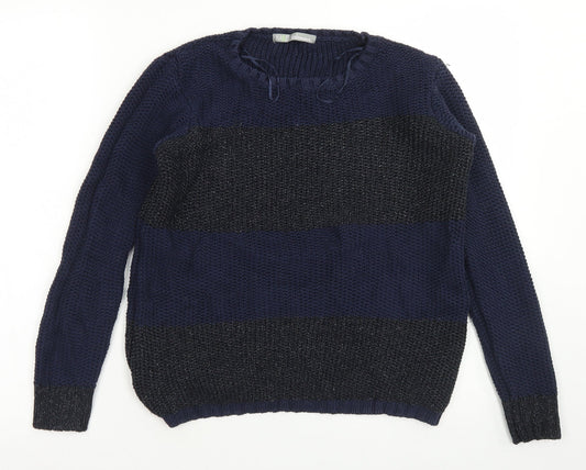M&S Woman Womens Blue Crew Neck  Cotton Pullover Jumper Size 8