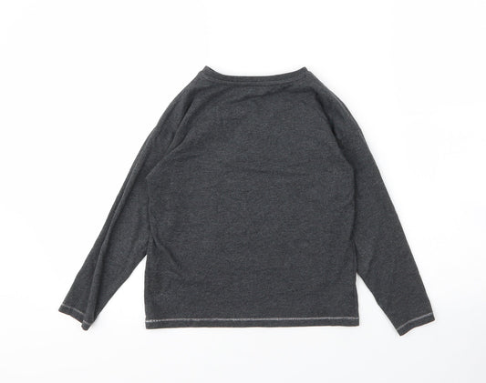 M&S Girls Grey  Cotton Basic T-Shirt Size 7 Years Round Neck