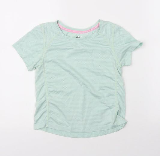 H&M Girls Green  Polyester Basic T-Shirt Size 6 Years Round Neck