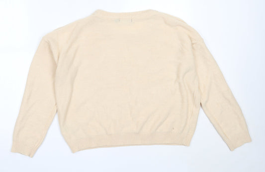 Brave Soul Womens Beige Round Neck  Acrylic Pullover Jumper Size L