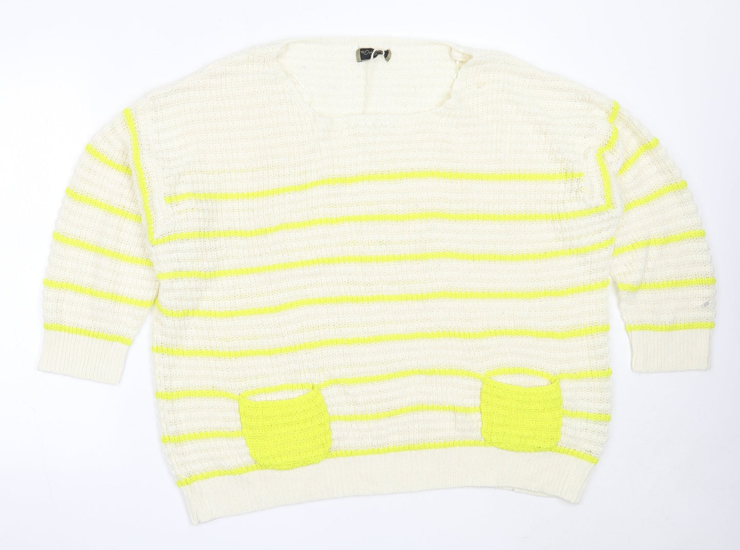 Originals Womens Ivory Round Neck Striped Acrylic Pullover Jumper Size XL