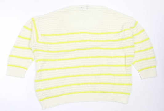Originals Womens Ivory Round Neck Striped Acrylic Pullover Jumper Size XL