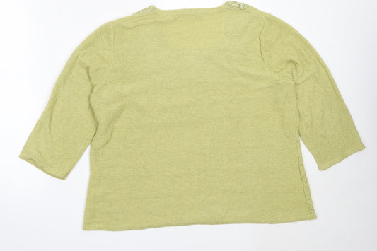 Bonmarché Womens Green Square Neck  Acrylic Pullover Jumper Size L