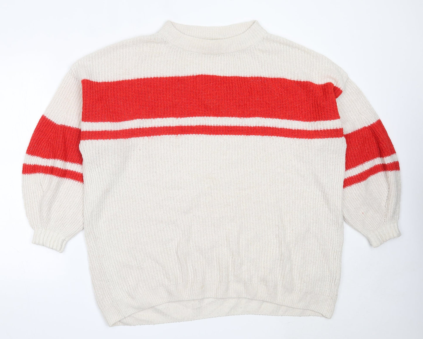 H&M Womens Ivory Round Neck  Acrylic Pullover Jumper Size M